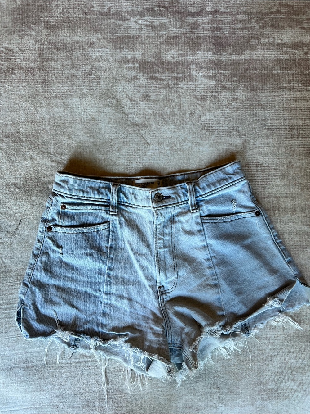 Abercrombie Light Blue High-Rise Frayed Hem Denim Shorts